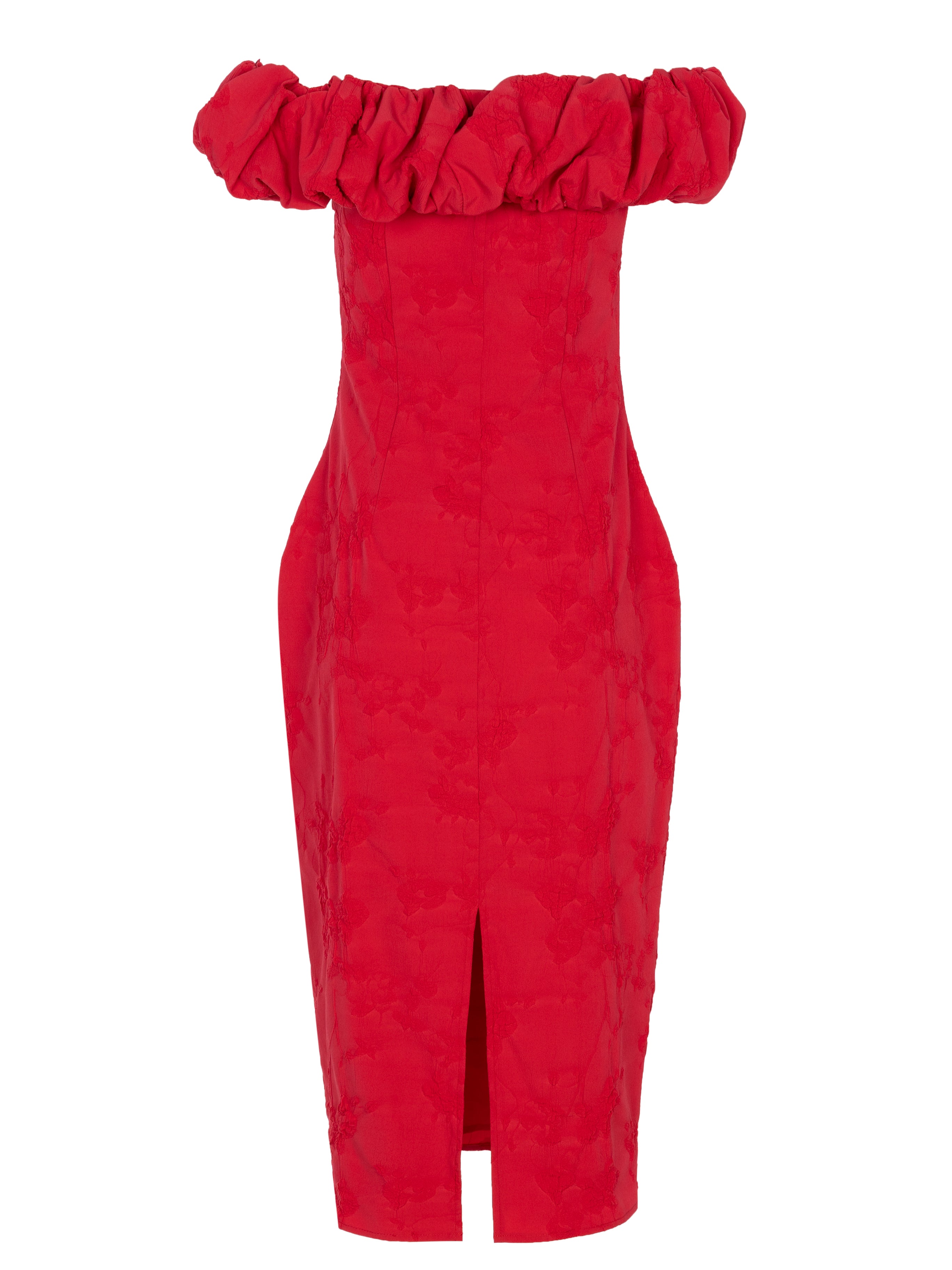 JULIETA RED - Vestido bardot volante estructurado, perfecto para invitadas de boda y fiesta spring summer. MIOH es la marca que eligen las influencers de España para sus eventos, como bodas y fiestas