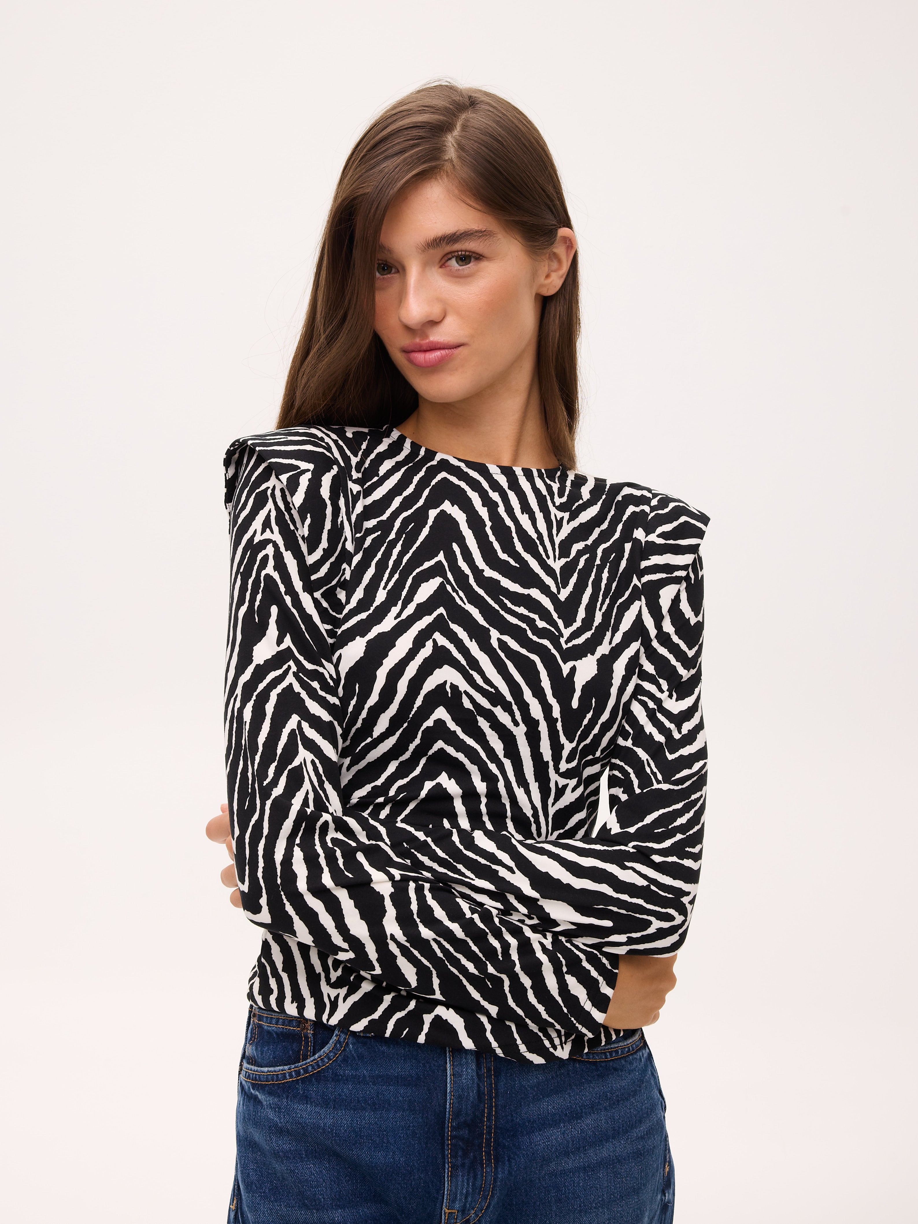 ULURU - Top cebra hombreras marcadas