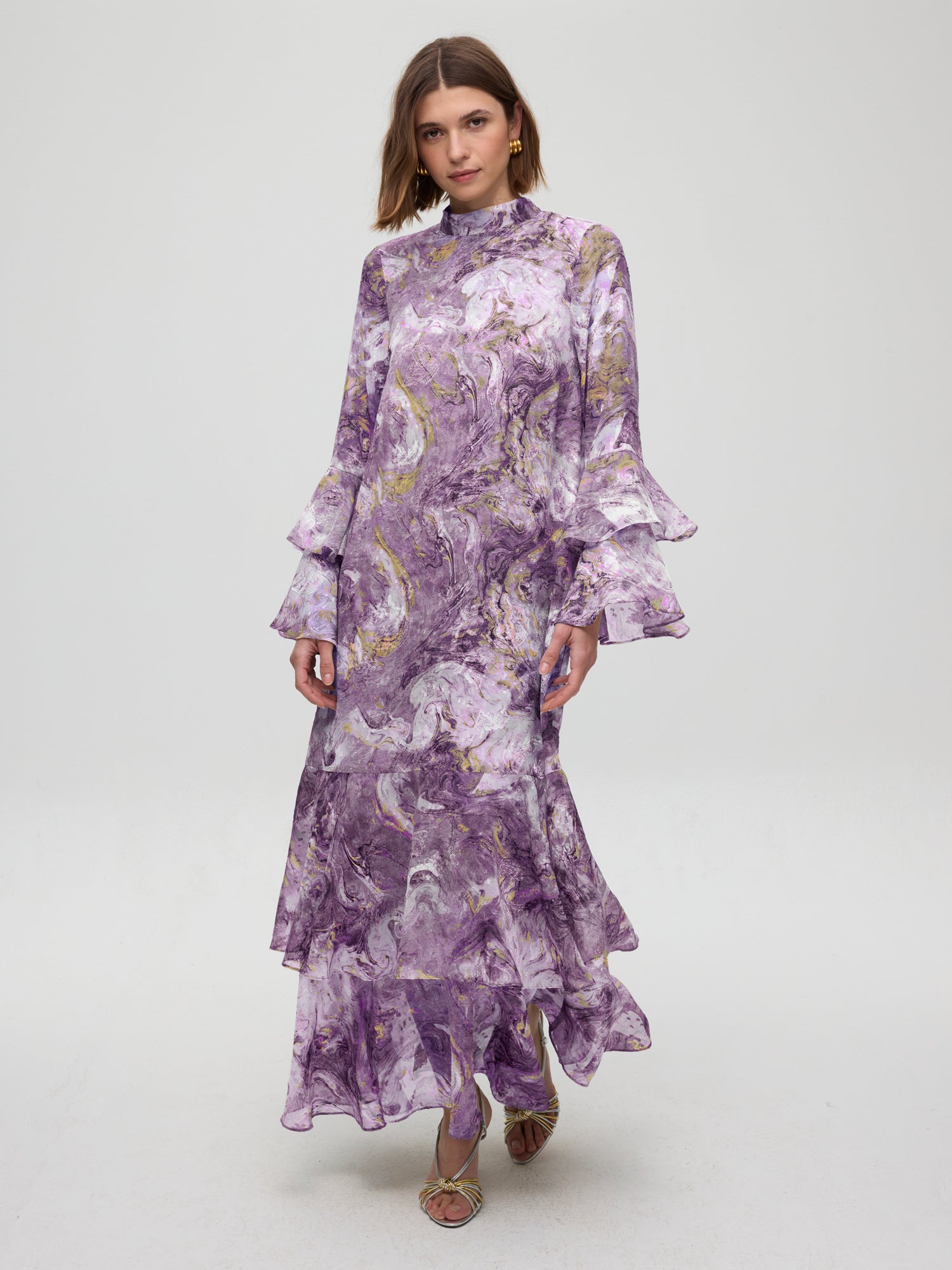 mioh | ATHOS PURPLE - Vestido + Capa larga estampado verde