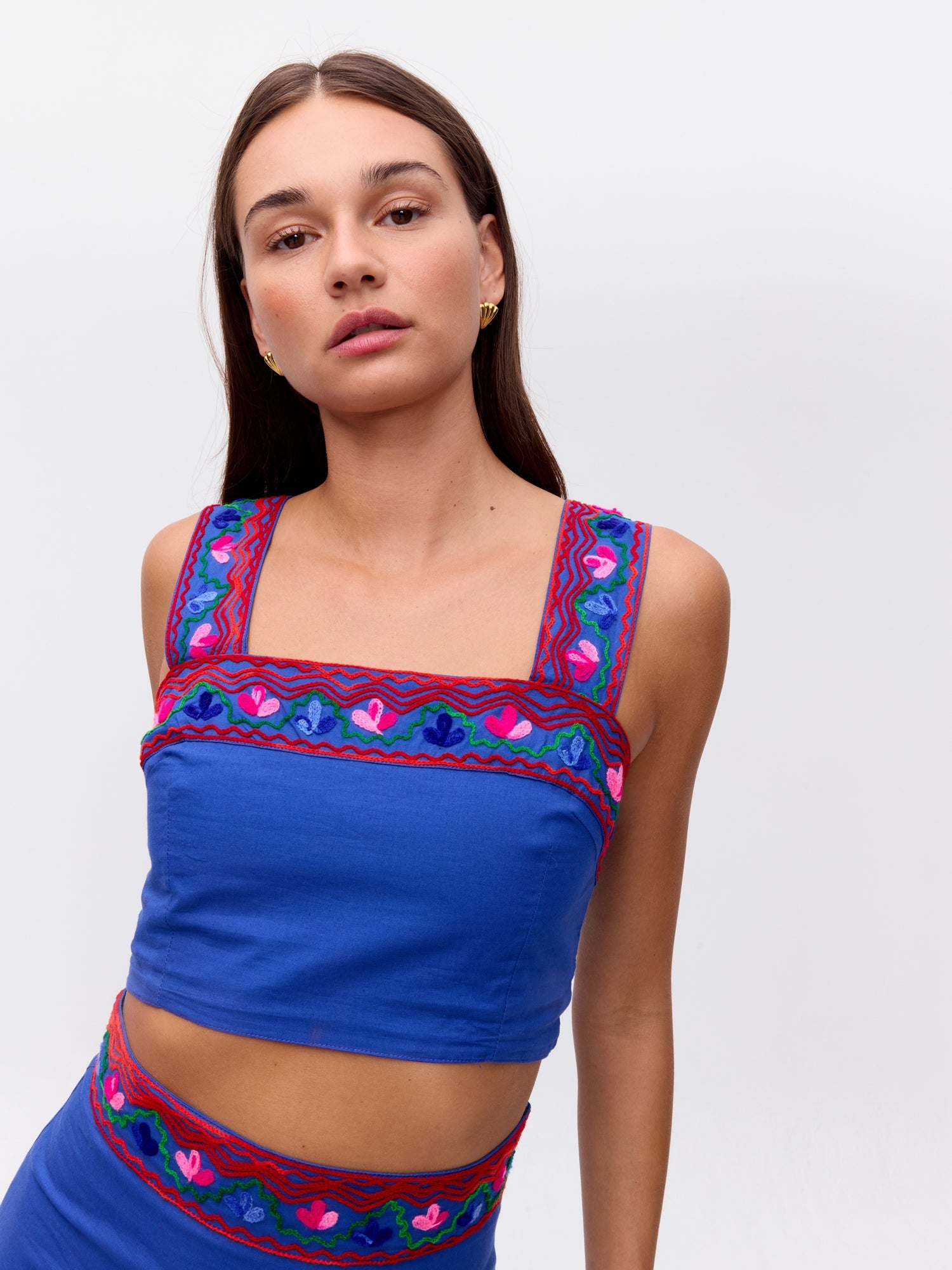 MIOH | CACAO SKIRT BLUE - Falda midi bordada azul para invitada de boda