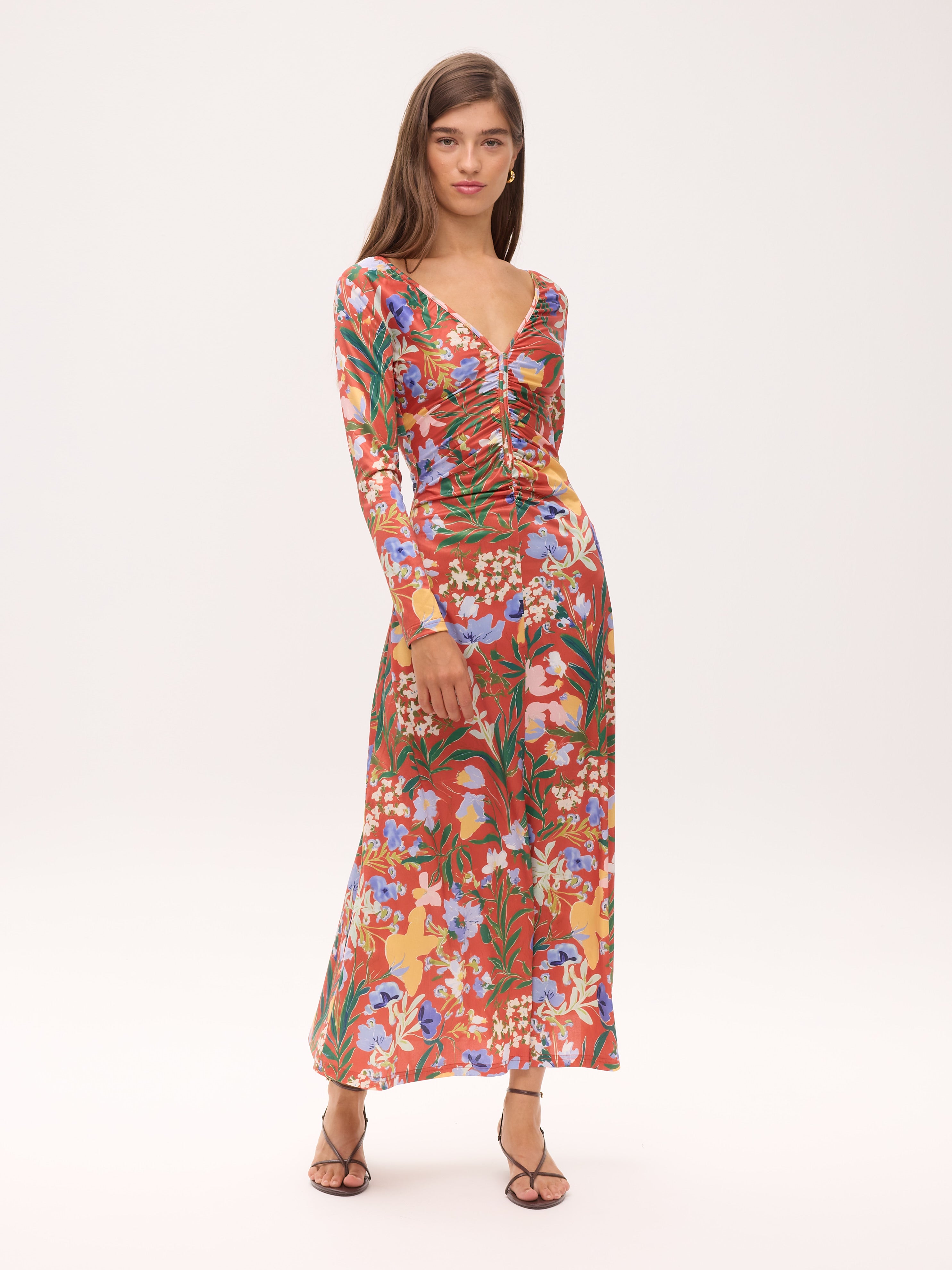 EMILIA - Vestido punto reversible estampado floral, de fiesta e invitada de boda y evento primavera verano. MIOH es la marca española de vestidos de fiesta para invitadas de boda más de moda en España